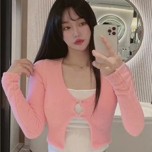 NEW Pink Button Up Crop Cardigan Size 6 Pink Crop Top Cute Cardigan ￼XL